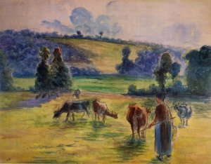 Study for 'Cowherd at Eragny' Oil painting by Camille Pissarro