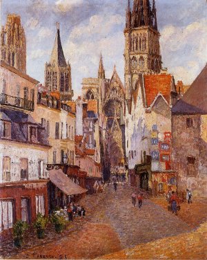 Sunlight, Afternoon, La Rue de l'Epicerie, Rouen by Camille Pissarro Oil Painting