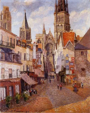 Sunlight, Afternoon, La Rue de l'Epicerie, Rouen by Camille Pissarro - Oil Painting Reproduction