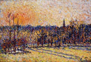 Sunset, Bazincourt Steeple by Camille Pissarro Oil Painting