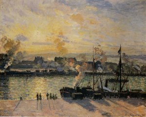 Sunset, the Port of Rouen also known as Steamboats by Camille Pissarro Oil Painting