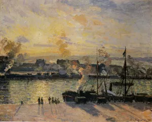 Sunset, the Port of Rouen also known as Steamboats by Camille Pissarro - Oil Painting Reproduction