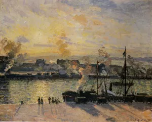 Sunset, the Port of Rouen also known as Steamboats by Camille Pissarro Oil Painting