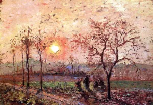 Sunset painting by Camille Pissarro