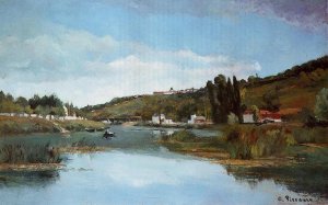 The Banks of the Marne at Chennevieres II Oil painting by Camille Pissarro
