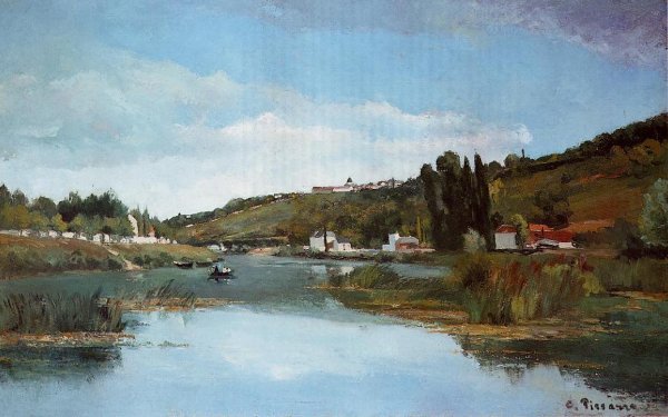 The Banks of the Marne at Chennevieres II by Camille Pissarro - Hand-Painted Oil Painting Reproduction