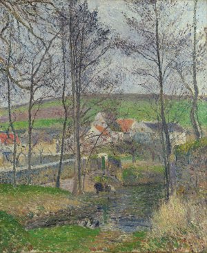 The banks of the Viosne at Osny in grey weather, winter by Camille Pissarro Oil Painting