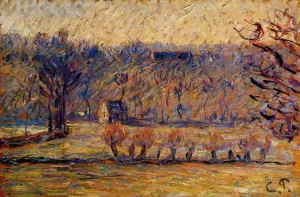 The Coast at Vaches-Bazincourt: Snow Effect Oil painting by Camille Pissarro