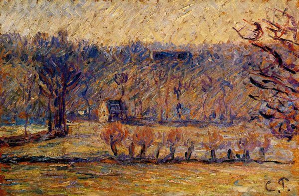 The Coast at Vaches-Bazincourt: Snow Effect by Camille Pissarro - Hand-Painted Oil Painting Reproduction
