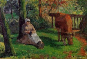 The Cowherd Oil painting by Camille Pissarro