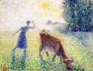 The Dairymaid, Morning, Sunshine by Camille Pissarro - Oil Painting Reproduction