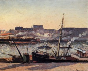 The Docks, Rouen: Afternoon Oil painting by Camille Pissarro