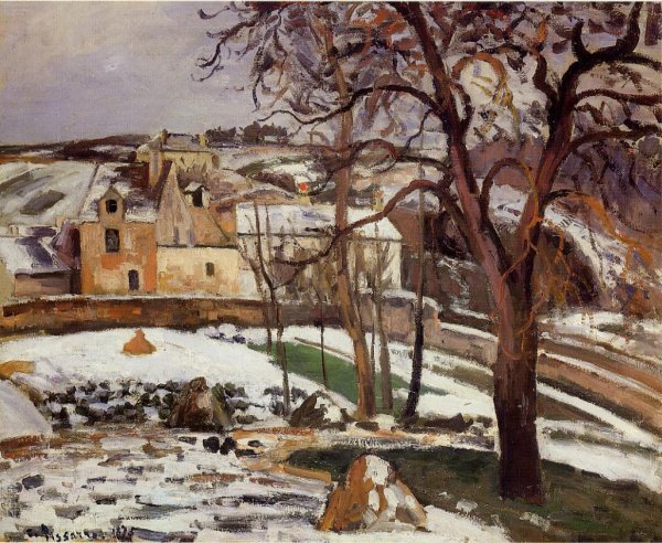 The Effect of Snow at l'Hermitage, Pontoise by Camille Pissarro - Hand-Painted Oil Painting Reproduction
