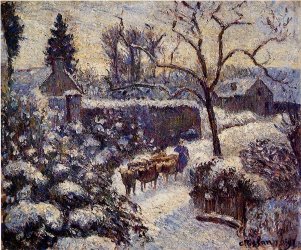 The Effect of Snow at Montfoucault by Camille Pissarro - Hand-Painted Oil Painting Reproduction