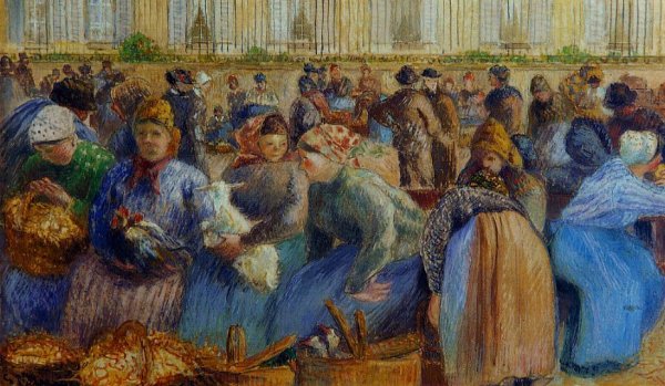Main Product Photo of The Egg Market Painting by Camille Pissarro