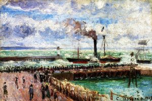 The Entrance to the Port of Havre and the West Breakwater Oil painting by Camille Pissarro