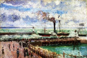 The Entrance to the Port of Havre and the West Breakwater Oil painting by Camille Pissarro