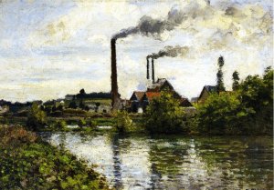 The Factory at Pontoise Oil painting by Camille Pissarro