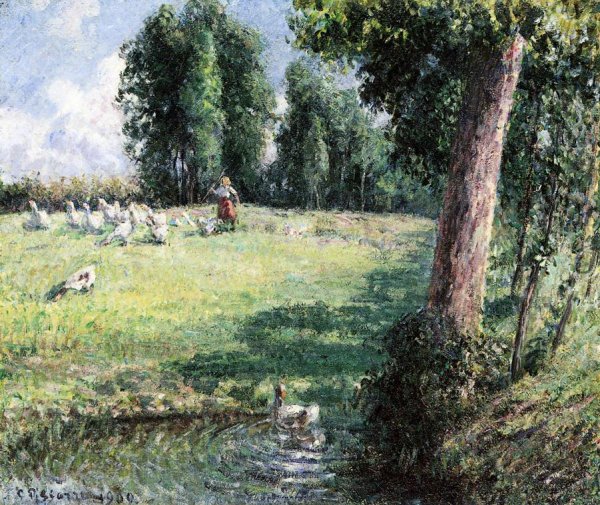 The Goose Girl by Camille Pissarro - Hand-Painted Oil Painting Reproduction
