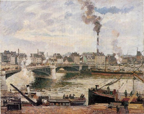The Great Bridge, Rouen also known as The Pont Boieldieu, Rouen by Camille Pissarro - Hand-Painted Oil Painting Reproduction