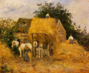 The Hay Wagon, Montfoucault painting by Camille Pissarro