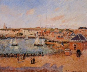 The Inner Harbor, Dieppe: Afternoon, Sun, Low Tide Oil painting by Camille Pissarro