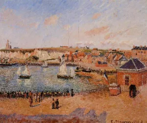 The Inner Harbor, Dieppe: Afternoon, Sun, Low Tide Oil painting by Camille Pissarro