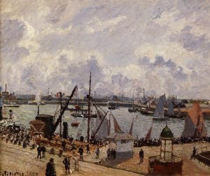 The Inner Harbor, Le Havre - Morning Sun, Rising Tide Oil painting by Camille Pissarro