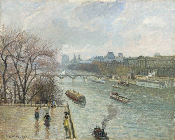 The Louvre, Afternoon Rainy Weather  by Camille Pissarro - Hand-Painted Oil Painting Reproduction