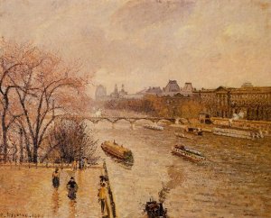 The Louvre: Afternoon, Rainy Weather by Camille Pissarro Oil Painting