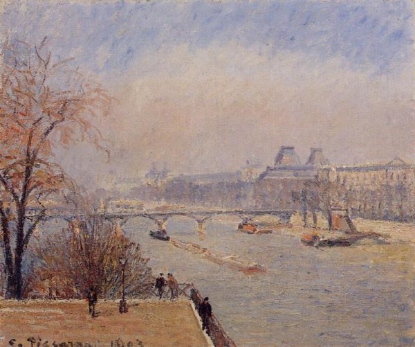 The Louvre - March Mist by Camille Pissarro - Hand-Painted Oil Painting Reproduction