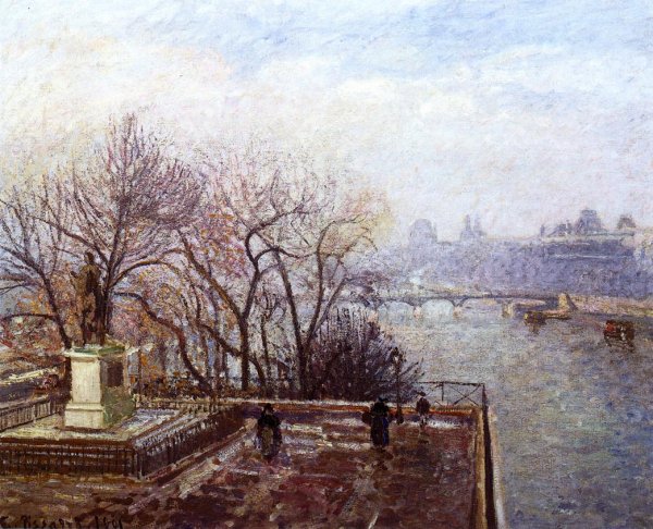 The Louvre, Morning, Mist by Camille Pissarro - Hand-Painted Oil Painting Reproduction