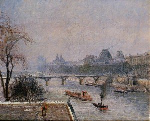 The Louvre - Morning, Snow Effect by Camille Pissarro Oil Painting