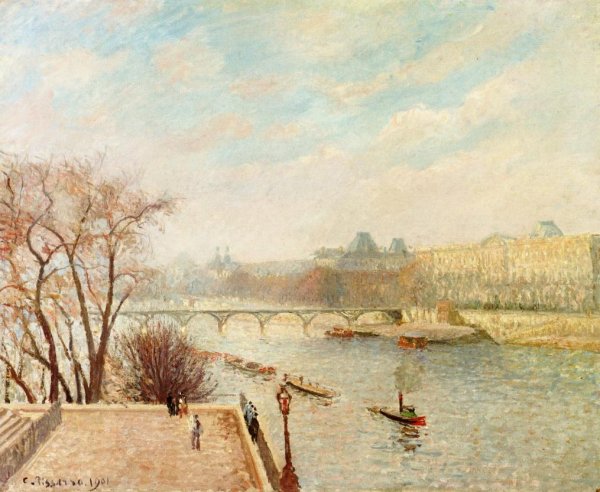 The Louvre, Winter Sunlight, Morning, 2nd Version by Camille Pissarro - Hand-Painted Oil Painting Reproduction