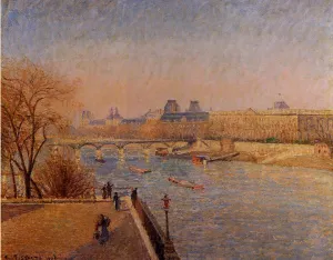 The Louvre: Winter Sunshine, Morning by Camille Pissarro - Oil Painting Reproduction