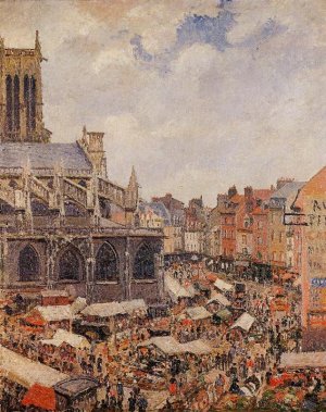 The Market by the Church of Saint-Jacques, Dieppe by Camille Pissarro Oil Painting
