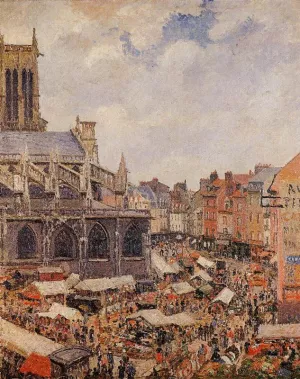 The Market by the Church of Saint-Jacques, Dieppe by Camille Pissarro - Oil Painting Reproduction