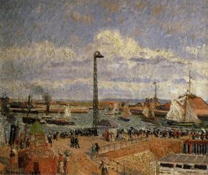 The Pilot's Jetty, Le Havre - High Tide, Afternoon Sun by Camille Pissarro Oil Painting