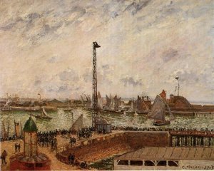 The Pilot's Jetty, Le Havre, Morning, Grey Weather, Misty by Camille Pissarro Oil Painting