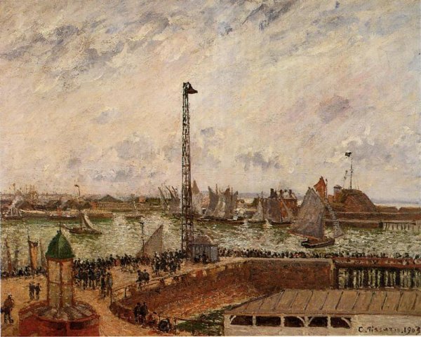 The Pilot's Jetty, Le Havre, Morning, Grey Weather, Misty by Camille Pissarro - Hand-Painted Oil Painting Reproduction