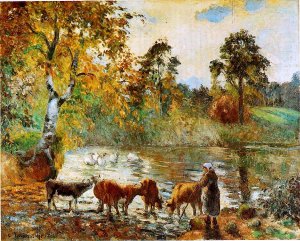 The Pond at Montfoucault II Oil painting by Camille Pissarro