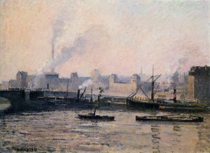 The Pont Boieldieu , Rouen: Fog by Camille Pissarro Oil Painting