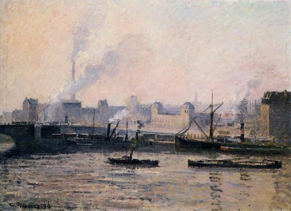 The Pont Boieldieu , Rouen: Fog by Camille Pissarro - Hand-Painted Oil Painting Reproduction