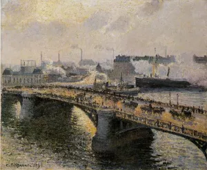 The Pont Boieldieu , Rouen: Sunset, Misty Weather by Camille Pissarro Oil Painting