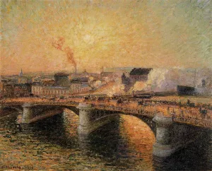 The Pont Boieldieu, Rouen: Sunset by Camille Pissarro - Oil Painting Reproduction