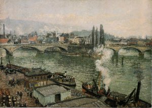 The Pont Corneille, Rouen: Grey Weather Oil painting by Camille Pissarro