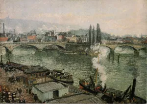The Pont Corneille, Rouen: Grey Weather Oil painting by Camille Pissarro