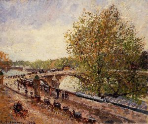 The Pont Royal - Grey Weather, Afternoon, Spring by Camille Pissarro Oil Painting