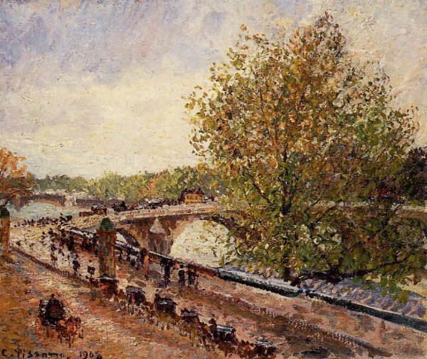 The Pont Royal - Grey Weather, Afternoon, Spring by Camille Pissarro - Hand-Painted Oil Painting Reproduction