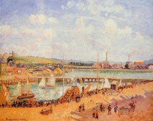 The Port of Dieppe, the Dunquesne and Berrigny Basins: High Tide, Sunny Afternoon by Camille Pissarro Oil Painting